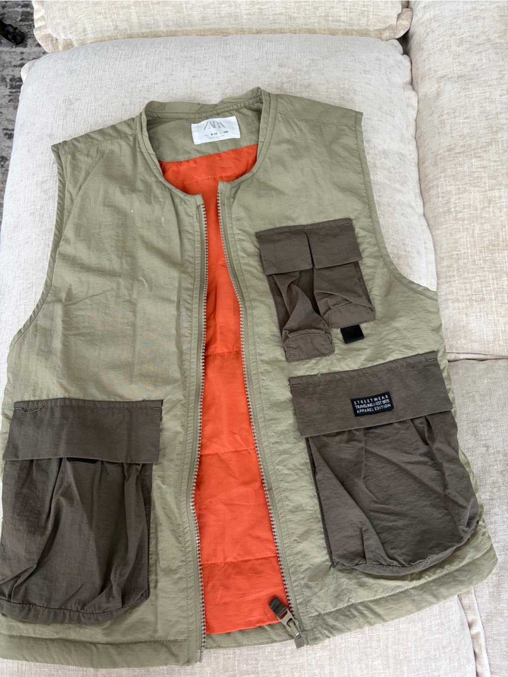 Zara Olive Green Vest with Orange Lining